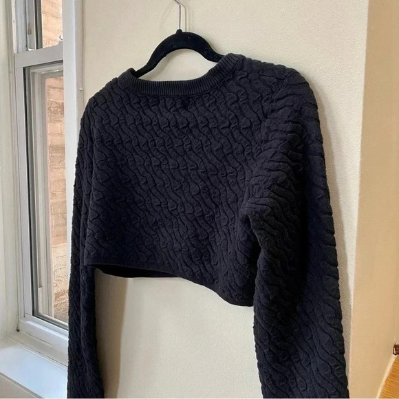 NWT Free People Ziggy Wide Leg Pants Sweater Set Crop Top Cardi Large Black - Picture 7 of 12